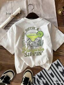 Retro Daisy Design T-Shirt For Cinco De Mayo, Fun Mexican Celebration T-Shirt, Women's Summer Daisy Print T-Shirt, Spring Break. Y2K Style, Fashionable Style, Newest 2026 Style, Cute Style, Casual Style. 180g (Sizes S-XXXL) - 白色 - 查看 3