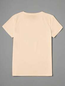 Women's Short-Sleeved T-Shirt With "THANK YOU JESUS" Print, Round Neck, Machine Washable, Comfortable, Soft, Breathable, Suitable For Spring, Summer, And Autumn. Loose, Casual, Fashionable, Ideal For Everyday Wear, Simple And Versatile, Sizes S-XXL. - 杏色 - 查看 2