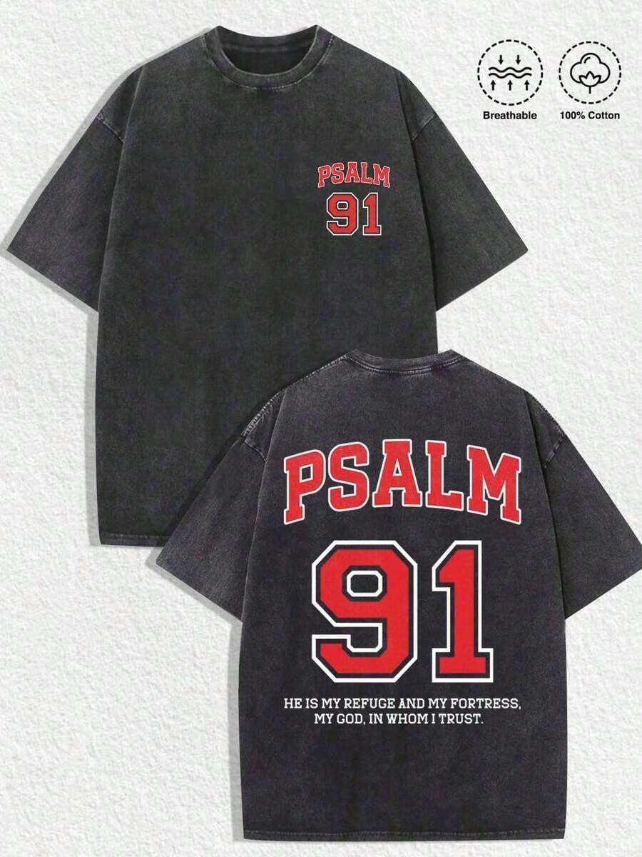 1 Camiseta con Gráficos del "Salmo 91": Con estampados llamativos de la frase "SALMO 91", el versículo bíblico "ÉL ES MI REFUGIO Y MI FUERTE, MI DIOS, EN QUIEN CONFÍO", y un acabado vintage desgastado, perfecta para añadir un toque espiritual y nostálgico a tus atuendos durante las celebraciones navideñas, eventos religiosos o el uso diario.Ideal para los amantes de las inspiraciones religiosas y el estilo retro, Navidad, Halloween, Día de Acción de Gracias, Día de San Valentín, Orgullo, Día del Padre, Pascua, Día de la Madre, Año Nuevo y Festival de Primavera. Camisetas casuales de manga corta con cuello redondo para hombre, son excelentes regalos para amigos y familiares. Camisetas 100% algodón, diseño juvenil y moderno, camisetas gráficas para hombre, camisetas gráficas para mujer, Cachorro Feliz, Regreso a la escuela. - Negro - Ver 1