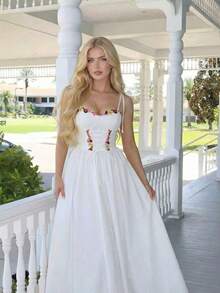 Vestido de largo medio con estampado floral y nudo delantero, para primavera/verano - Blanco - Ver 2