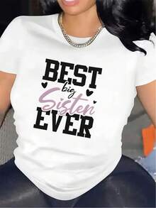 Camiseta para la Hermana Mayor Ideal, para Uso en el Hogar, Sala de Estar, Cuello Redondo Duradero y Cómodo, Estampado Ligero y Transpirable, Estilo Maduro, Ideal para Reuniones Familiares y Uso Diario, Elasticidad Media, Todas las Estaciones, Regalo Perfecto - Blanco - Ver 6