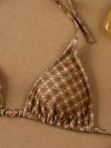 Bộ bikini kẻ caro nâu thanh lịch mới về mùa xuân/hè, trang trí khóa kim loại, gợi cảm, duyên dáng, thích hợp mặc đi biển, đi nghỉ mát hoặc hẹn hò. - Nhiều màu - Xem 4