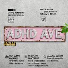 2D平面金属标牌，1个装，ADHD Ave标志牌 - 复古风格墙饰，4x16英寸，金属材质，无需用电，适合家居和办公室装饰，是圣诞节、万圣节、感恩节、新年等节日的理想礼物。 - A - 查看 5