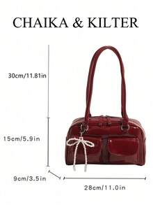 1pc CHAIKA & KILTER Women Solid Glossy PU Leather Shoulder Bag, Fashion Multi-Pocket Large Capacity Bowling Bag With Zipper Closure, Suitable Daily And Outdoor Use (Comes With Pendant), Fashionable Bow Purse Women, Street & Japanese Bag Women , Y2k - 粉色 - 查看 10