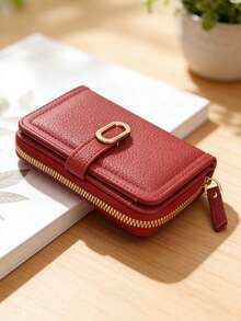 Women's Multi-Functional Zipper Wallet, Retro Style Purse, Large Capacity Women's Wallet With Multiple Card Slots, Zipper Coin Pouch, Mini Clutch, Textured Minimalist Unisex Wallet, Versatile Daily Use - Burgundy - View 2