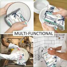 2/4/6pcs Set, Dish Towels With Sailboat & Palm Tree Prints, Super Absorbent Microfiber Modern Dish Cloths, Cooking & Baking Tea Towels, Cleaning Rags, Hand Towels, Highly Absorbent & Soft, Kitchen Decor, Gifts For Neighbors, Mothers, Birthdays, Housewarming For Friends, Kitchen Essentials, Daily Necessities - Multicolor - View 11