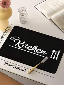 1pc Black & White English Kitchen Rug, 3.5mm Thick Cuttable Kitchen Mat, Non-Slip Absorbent Outdoor Doormat, Bathroom Mat, Kitchen, Laundry Room, Living Room, Outdoor Garden Decor - Multicolor - View 16