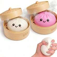 2/4/6Pcs Dumpling Squishies Stress Relief Balls, Handmade Squeeze Fidget Toys With Steamer Storage Case, Soft TPR Slow Rebound Big Bun Squishy, Realistic Food Shaped Sensory Squeeze Toy, Anxiety Relief & Focus Decompression Prop, Desktop Leisure Decor, Holiday Stocking Stuffer & Mystery Gift Box Filler - 隨機顏色 - 查看 7