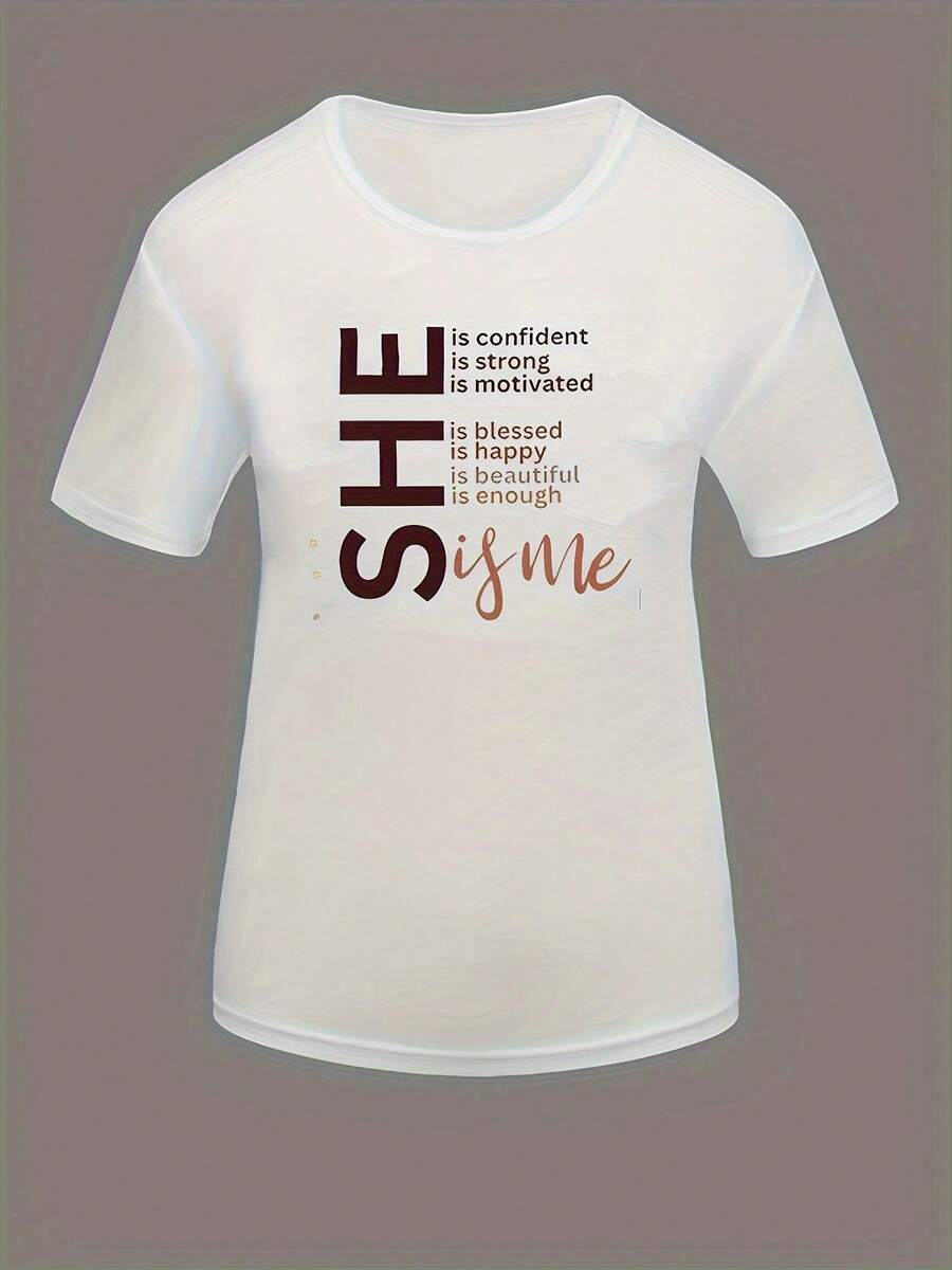 Camiseta de Cuello Redondo Estampada Talla Grande - Blanco - Ver 1