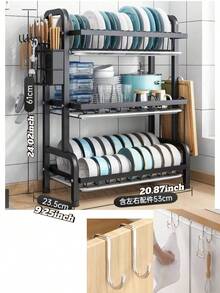 1pc Large 3-Tier Kitchen Storage Rack With Quick Drainage, Knife & Fork Holder, Cutting Board Rack, Multifunctional Countertop Dish Rack For Bowls & Plates, Stylish Metal Rack, Durable Kitchen Organizer - Multicolor - View 13