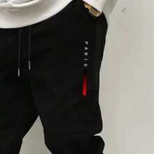 Men's Premium Casual Jogger Sweatpants With Paris Gradient Print, Gym Style, With Pocket, Flannel Lining, Winter Style, Immediate Shipping - Black - View 2