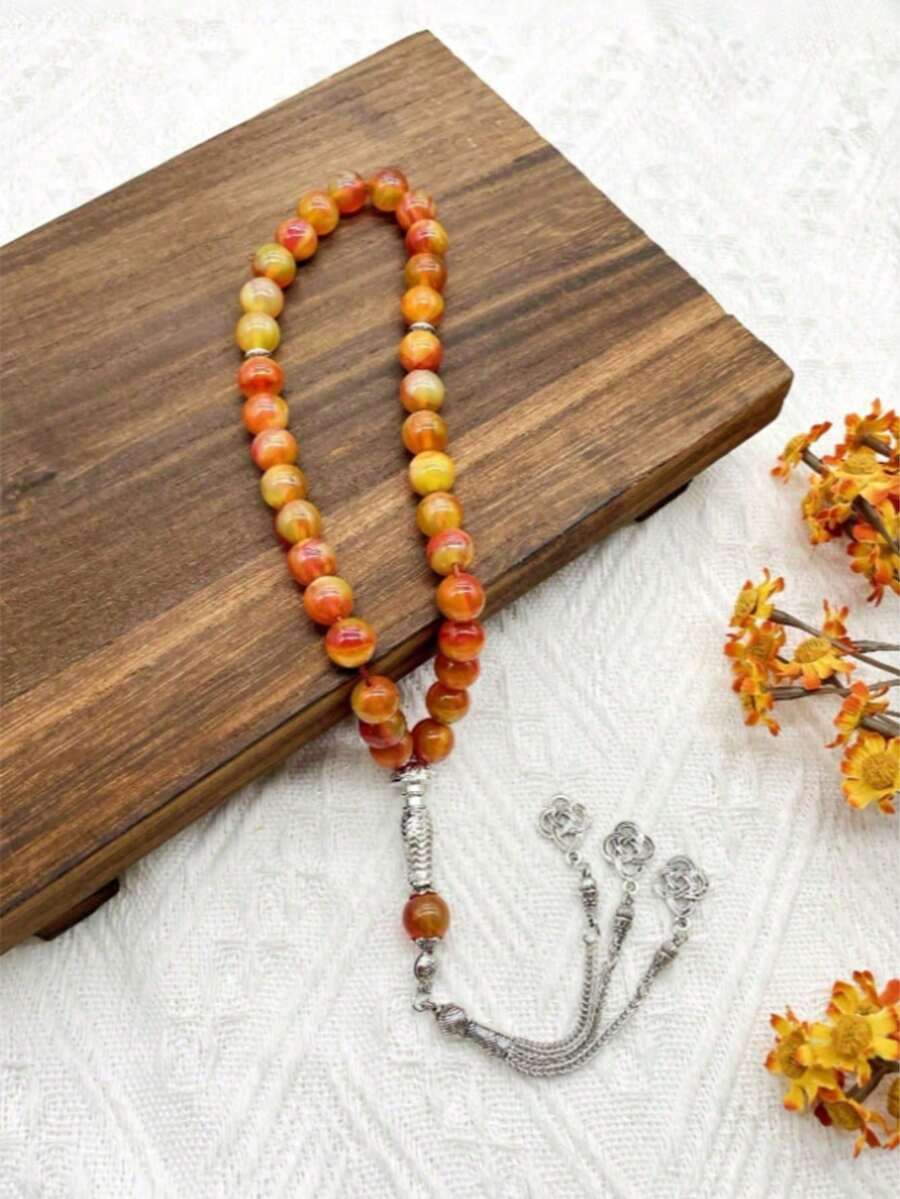 1 chuỗi hạt cầu nguyện Tasbih ba sợi bằng đá mã não, quà tặng Eid Al-Adha cho người Hồi giáo. - Nhiều màu - Xem 1