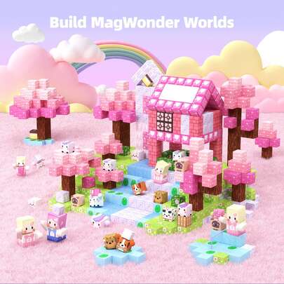 Pink Princess Castle Magnetic Tiles Building Blocks STEM Educational Toy Set, Creative Toy And Educational Gift For Children 3+ Years Old