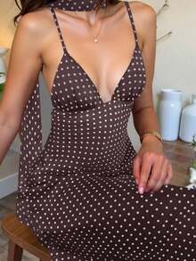Vestido con estampado de lunares y tirantes para espalda descubierta para mujeres - Blanco - Ver 7