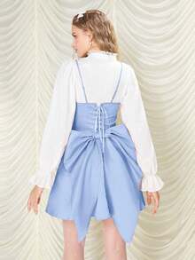 Vestido de tirantes elegante de unicolor y simple para uso diario de mujer - Azul - Ver 3