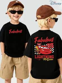 Boys' Disney Cars Lightning McQueen "Fabulous Lightning McQueen" Graphic T-Shirt, Kids Racing Team Tee, Soft Casual Top For Boys, Perfect For Playdates, School & Everyday Wear - 黑色 - 查看 1