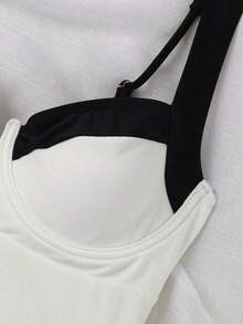 Traje de baño de una pieza negro, de cuello en V, elegante y sexy, de llegada nueva primavera/verano de Polovedo, adecuado para la playa, vacaciones, fiestas y citas - Blanco - Ver 4