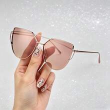 Large Frame Black Round Face Big Face Fashion Glasses For Women, Elegant High-End Square Glitter Glasses 2026 New Style, Comes With Black Glasses Case Box - 26808 Gold Frame Pink Mercury Sheet - View 3