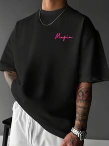 Men's Polyester Mesh T-Shirt, Loose Fit, Bold Geometric 3D Print, Round Neck, Streetwear, 4-Season Stretch Comfort, Lightweight Stretch, Washable, Urban Fashion - 黑色 - 查看 2