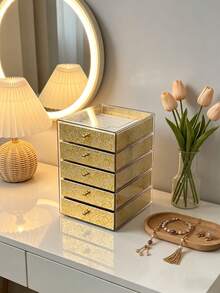 1pc 5/1 Layer Printed Acrylic Jewelry Box, Multi-Layer High Capacity Drawer Style Jewelry Organizer Box, Transparent & Dustproof - Multicolor - View 13