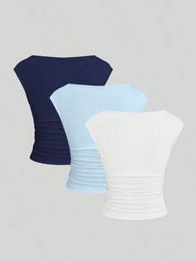 Set de 3 piezas de top/camiseta ajustada con espalda descubierta, transpirable y que absorbe la humedad para mujeres - Multicolor 6 - Ver 2