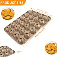 12/24 Cavity Mini Fluted Donut Cake Mold, Non-Stick Carbon Steel Cake Mold, Mini Pound Cake Mold, Suitable For Cupcakes, Donuts, Cornbread, Brownies, Jelly - Gold - View 10