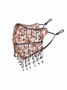 1pc Women's Fashion Faux Crystal Tassel Breathable High-Aesthetic Half Face Mask, Suitable For Party And Banquet Matching - Multicolor - View 13