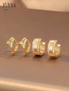 Hihho 4pcs Luxury Fashion Stackable Earrings Set, Geometric Design With Full Zirconia Ear Clips, Minimalist Elegant And Sparkling, Suitable For Commute, Daily Wear, Workplace, Light Social Occasions, Great Gift For Girlfriend - Earrings Set - View 8