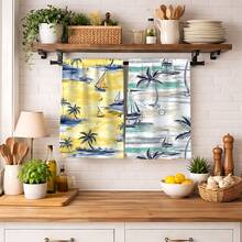 2/4/6pcs Set, Dish Towels With Sailboat & Palm Tree Prints, Super Absorbent Microfiber Modern Dish Cloths, Cooking & Baking Tea Towels, Cleaning Rags, Hand Towels, Highly Absorbent & Soft, Kitchen Decor, Gifts For Neighbors, Mothers, Birthdays, Housewarming For Friends, Kitchen Essentials, Daily Necessities - Multicolor - View 6