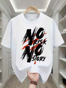 Men's Casual Short Sleeve T-Shirt With "NO RISK NO STORY" Print - 100% Breathable Polyester, Crew Neck, Regular Fit For Outdoor Sports And Everyday Wear, Lightweight Material, Urban Style, Bold Message T-Shirt, Ideal For Streetwear Lovers XWSQ - 黑色 - 查看 5