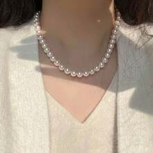 Dây chuyền hạt cườm hai lớp, dây chuyền choker ngọc trai giả dành cho nữ - trắng - Xem 2