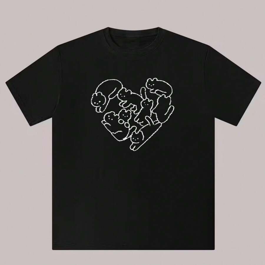 Printed T-Shirt For Men And Women - 黑色 - 查看 1
