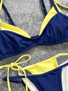 Women's Swimsuit Bikinis Vintage Graphic Polkadot Striped Casual Fashion Outfit For Holiday, Music Festival,Cup World,Kentucky Derby Vacation Swimwear - Màu vàng - Xem 8