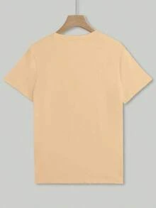 Camiseta casual de manga corta con cuello redondo para mujer, con estampado de dibujos de perros, versátil para el verano. - Albaricoque - Ver 2