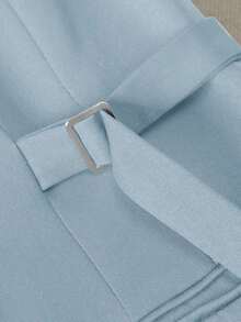 Chaqueta de traje de mujer con doble botonadura y cordones en color marrón, abrigo delgado y de longitud media para ir al trabajo, tela suave y elegante, prenda exterior casual elegante para mujeres de 25 a 45 años en primavera - Celeste - Ver 8