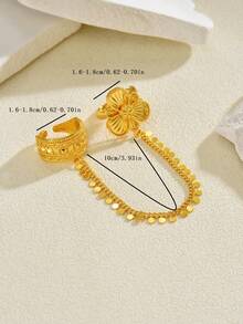 1 buah Cincin Jari Rantai Bunga yang Dapat Diatur, Berlapis Emas Tembaga Mewah, Cocok untuk Aksesori Pesta Pernikahan Wanita - Yellow Gold - View 2
