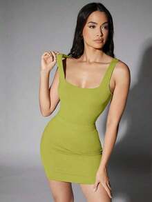 1 Piece Solid Color Square Neck Bodysuit - Lime Green - View 9