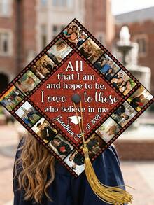 Decoración personalizada para birrete de graduación inspiracional de 24,13 cm - Personalizable con foto, nombre y "Clase de 2025/2026", incluye borla y admite múltiples opciones de color de fondo - Multicolor - Ver 3