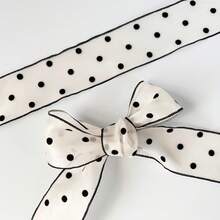 2Yards White Polka Dot Satin Ribbon, Transparent Organza Ribbon - Solid Color Wedding Bouquet Decoration Ribbon, Suitable For Handmade Bouquets, Gift Wrapping, Party Decor, Floral Design, Gift Ribbon, Floral Ribbon, Gift Wrapping Ribbon - 1 Piece Of White Polka Dot - View 2