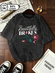 Áo thun nữ cỡ lớn mặc hàng ngày, in hai mặt, chất liệu 64% cotton, kiểu vintage chấm bi, phong cách đường phố Mỹ, phong cách thể thao thường ngày, thích hợp mặc ngoài trời, áo hè cho nữ, trang phục mùa hè, họa tiết in đen. - màu đen - Xem 2