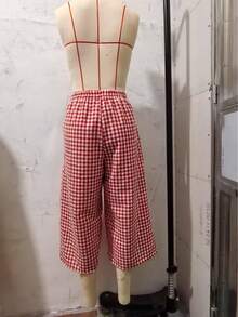 High-Waist New Casual Vacation-Style - Plaid Wide-Leg Pants Skirt, Loose And Elegant Casual Trousers - 紅色 - 查看 6