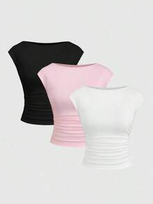 Set de 3 piezas de top/camiseta ajustada con espalda descubierta, transpirable y que absorbe la humedad para mujeres - Multicolor 11 - Ver 1