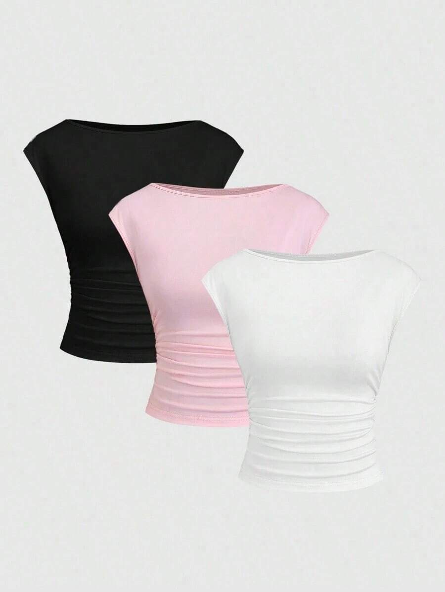 Set de 3 piezas de top/camiseta ajustada con espalda descubierta, transpirable y que absorbe la humedad para mujeres - Multicolor 11 - Ver 1
