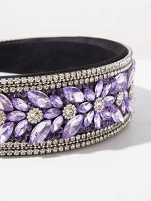 1pc Vintage Luxurious Rhinestone Headband, Wide Purple Handcrafted Hair Accessory Suitable For Women To Attend Balls And Parties As Shiny Decor - FG593 Purple - View 2