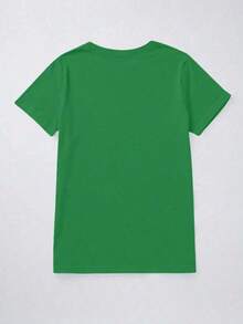 Camiseta casual de mujer con estampado de corazones y rayas, para veranoPure-Cotton - Verde - Ver 3