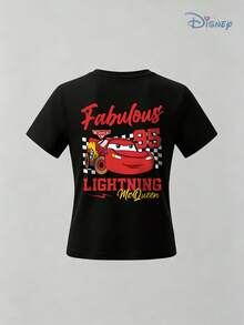 Boys' Disney Cars Lightning McQueen "Fabulous Lightning McQueen" Graphic T-Shirt, Kids Racing Team Tee, Soft Casual Top For Boys, Perfect For Playdates, School & Everyday Wear - 黑色 - 查看 2