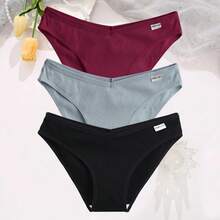 3Pcs/Set Cotton Low Waist Panties Women Solid Color Briefs High Elasticity Underwear Female Breathable Intimates Lingerie - Nhiều màu 3 - Xem 4