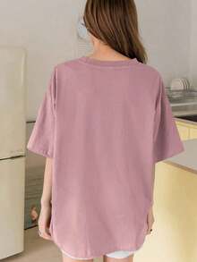 Oversized Summer T-Shirt With Letter Graphic And Dropped Shoulders - Old Rose - View 7