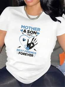 Camiseta de manga corta con diseño de "Mejores Amigos para Siempre" para Madres e Hijos. Perfecta para estar en casa, hecha de tela duradera y cómoda. - Blanco - Ver 1