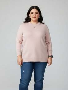 Vivi Women's Plus Size Wool Sweater For Cold Weather, Basic Knit, Long Sleeve - 乾枯玫瑰色 - 查看 2